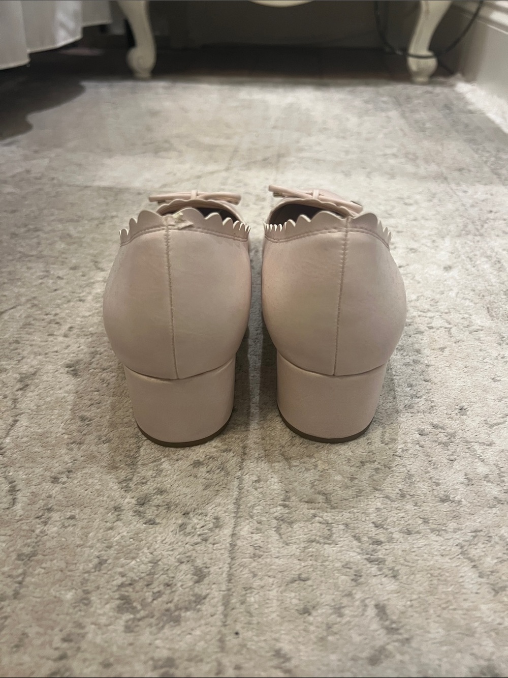 Pink Scalloped Ballet Low Block Heels - Picture 3 of 3
